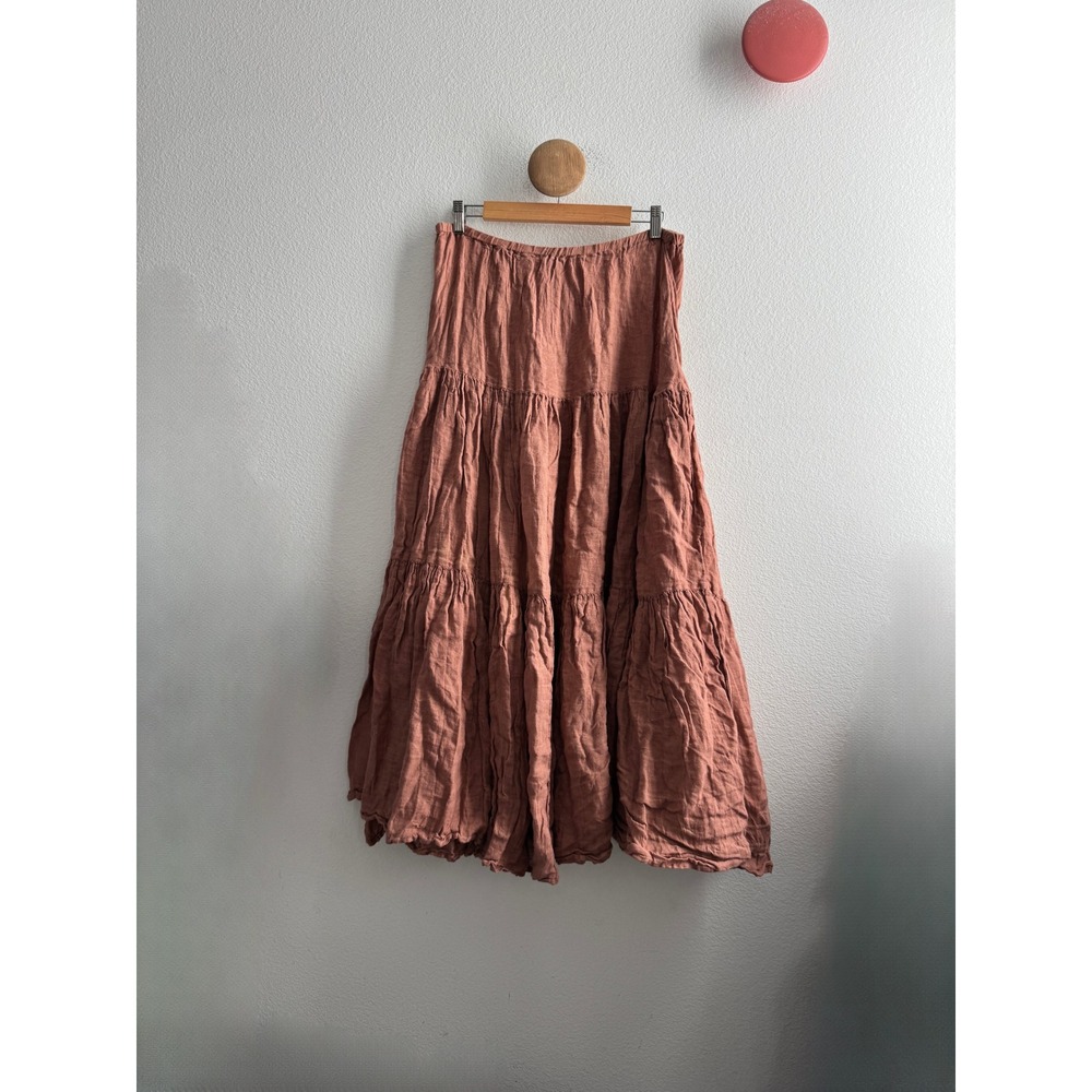 CP Shades Linen Tiered Maxi Skirt Terracotta Clay Boho Made in USA Large - Picture 1 of 5